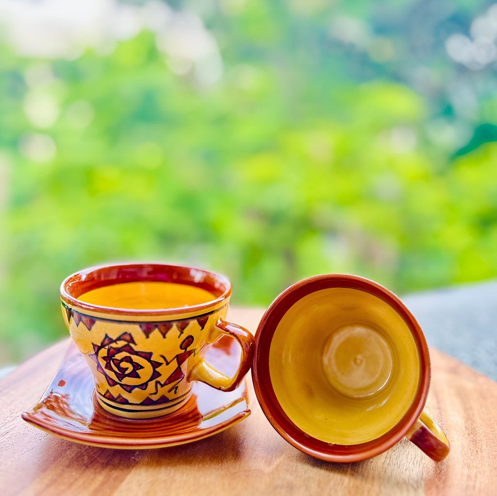 Warli Art Ceramic Tea/Coffee Cup Saucer Set (8 pieces)