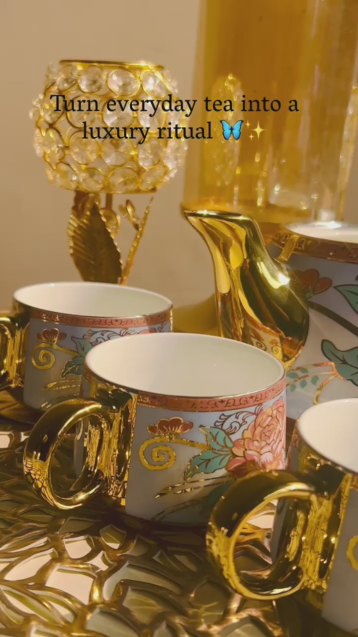 Maharani Garden Royal Tea Set - 100% Chemical Free, Fine Premium Ceramic, Made in Turkey